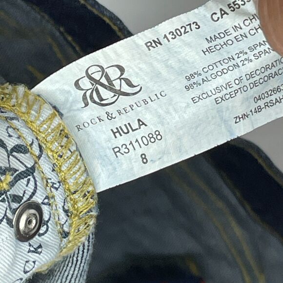 ~ Rock & Republic 8 Jean Shorts Cut Off Mid Rise Dark Wash Hula Denim Blue - Picture 6 of 14